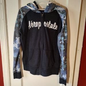 Aeropostale Dark Gray Floral Zip Up Hoodie